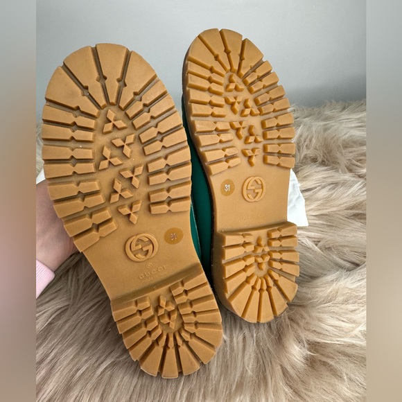 Authentic NWOT Gucci Boy Toddler Green Leather Loafer w/Red Tiger Print - Picture 3 of 7